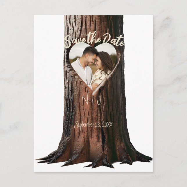 Carte Postale Faire-part Carved Heart Tree Stump Rustique Enregistrer la da (Devant)