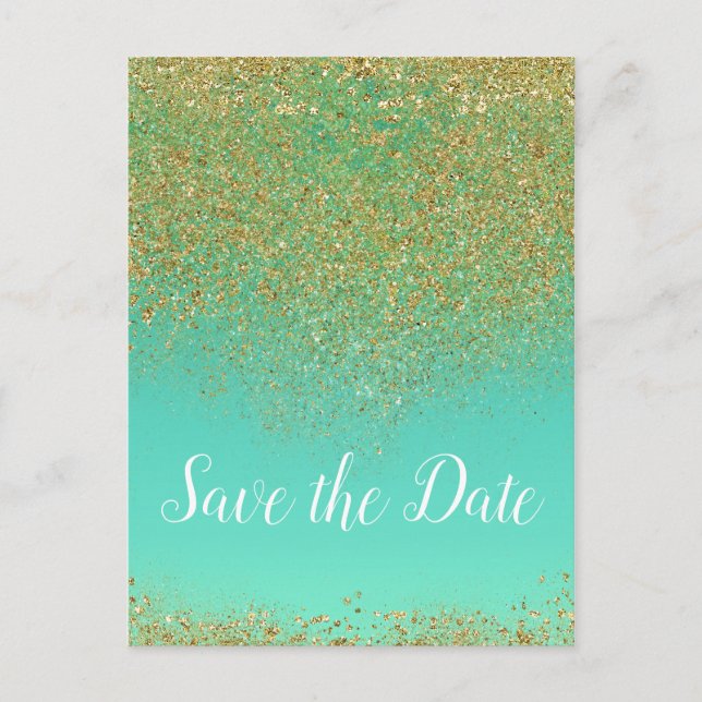 Carte Postale Faire-part Cascading Gold Parties scintillant Glam Trendy Enr (Devant)