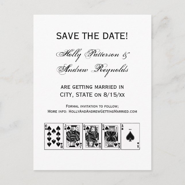 Carte Postale Faire-part Casino Night Poker Royal Straight Flush Spades (Devant)