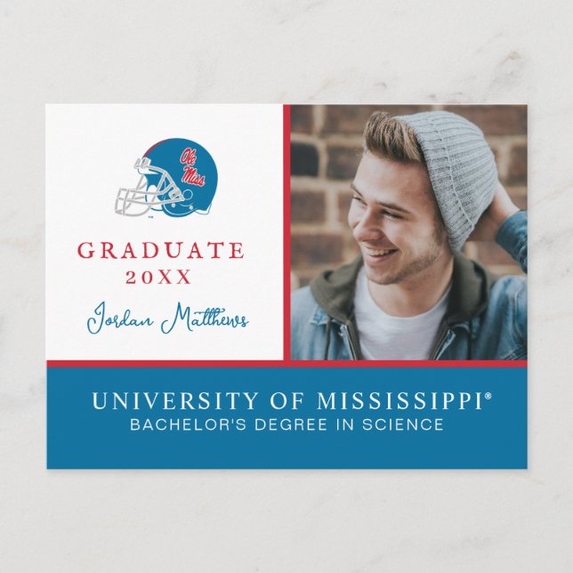 Carte Postale Faire-part Casque de football Ole Miss | Bleu clair (Devant)