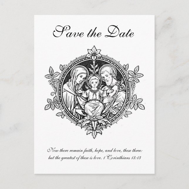 Carte Postale Faire-part Catholique Noir & Blanc Sainte Famille SAUVER LA D (Devant)