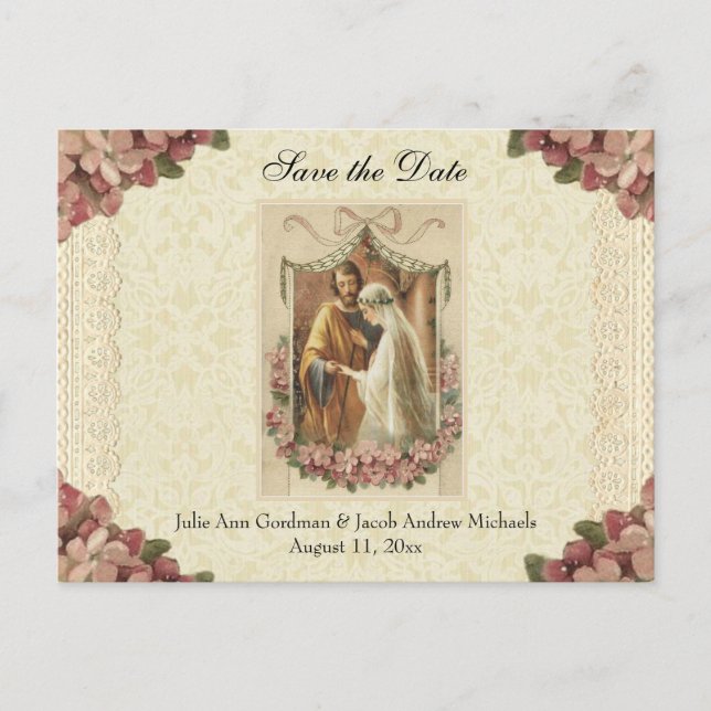 Carte Postale Faire-part Catholique traditionnel ENREGISTRER LA DATE Mariag (Devant)