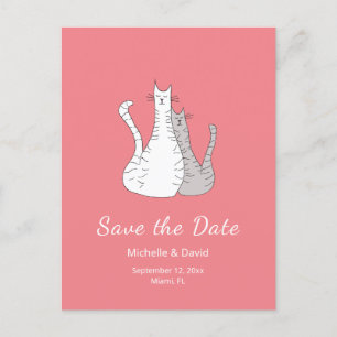 Carte Postale Faire-part Cats Dessin Mariage simple Enregistrer la date ros