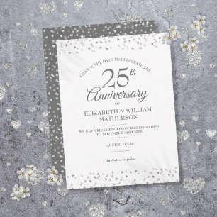 Carte Postale Faire-part Célébration de 25 ans Changer la date Cœurs en arg