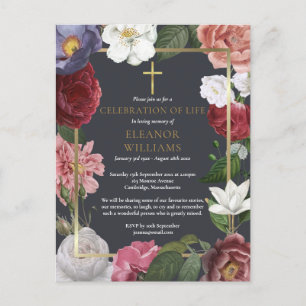Carte Postale Faire-part Célébration élégante de la rose florale funéraire 