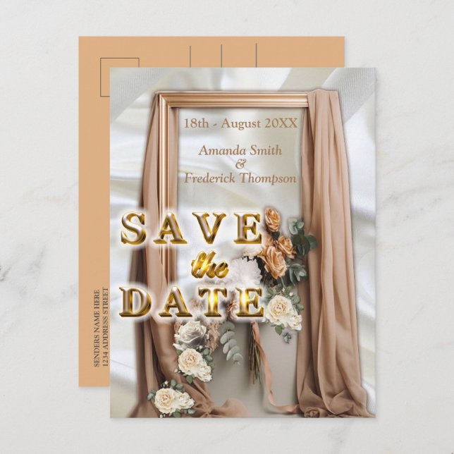 Carte Postale Faire-part Célébrations avec des fleurs blanches autour de so (Devant / Derrière)