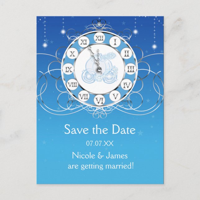 Carte Postale Faire-part Cendrillon Presque Minuit Argent Save The Date (Devant)