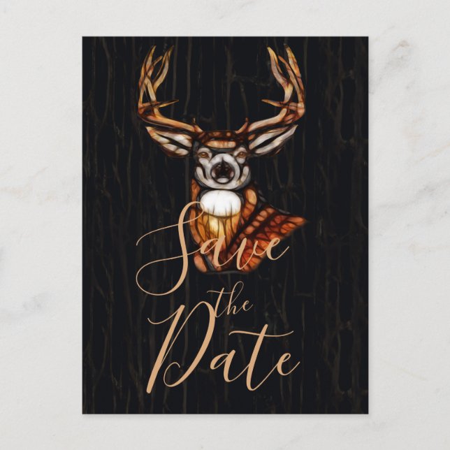 Carte Postale Faire-part Cerf en Bois Rustique Campagne Enregistrer la Date (Devant)