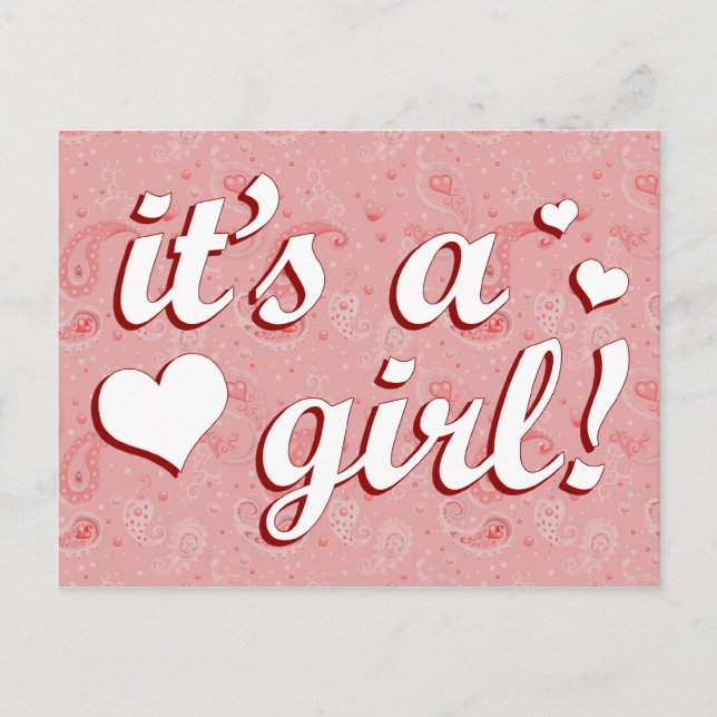Carte Postale Faire-part c'est une fille : annonce paisley (Devant)