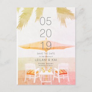 Carte Postale Faire-part Chaises de plage Pink Tropical Enregistrer la date