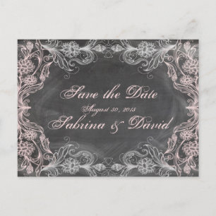 Carte Postale Faire-part Chalkboard Antique Pink Floral Enregistrer la date