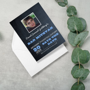 Carte Postale Faire-part Chalkboard Blue Bar Mitzvah Photo Enregistrer la d