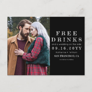 Carte Postale Faire-part Chalkboard Free Drinks Mariage Photo Enregistrer l