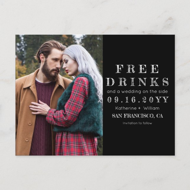 Carte Postale Faire-part Chalkboard Free Drinks Mariage Photo Enregistrer l (Devant)