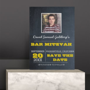 Carte Postale Faire-part Chalkboard Gold Bar Mitzvah Photo Enregistrer la d