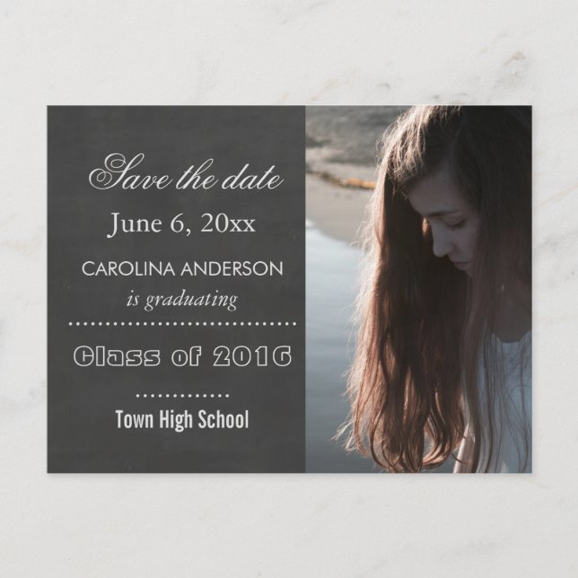 Carte Postale Faire-part Chalkboard Graduate Photo Enregistrer La Date (Devant)