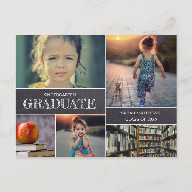 Carte Postale Faire-part Chalkboard Kindergarten Graduate Photo Collage (Devant)