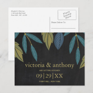 Carte Postale Faire-part Chalkboard Leaf Wedding Enregistrer La Date