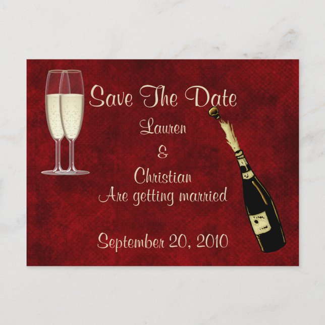 Carte Postale Faire-part Champagne Économisez La Date (Devant)