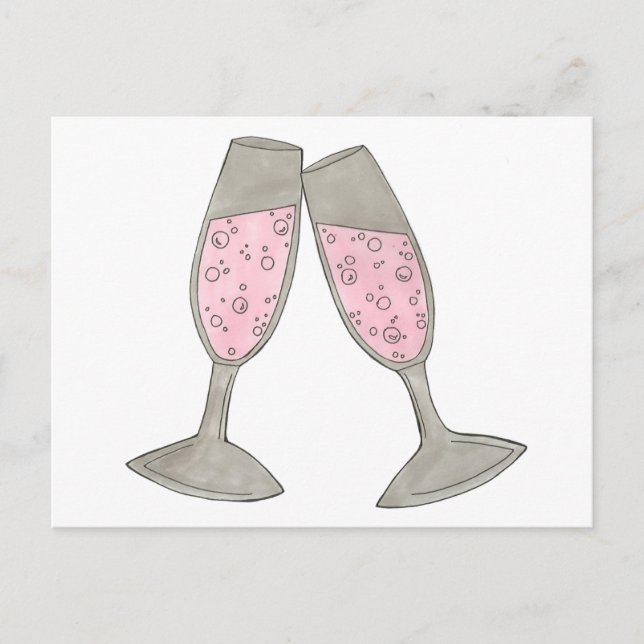 Carte Postale Faire-part Champagne Rose Save the Date Mariage Mariée Marié (Devant)
