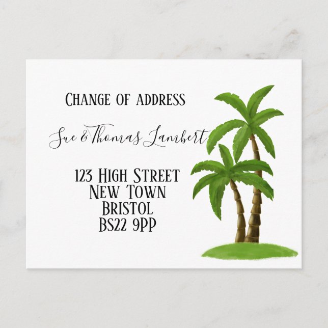 Carte Postale Faire-part Change of address tropical, palm tree, beach (Devant)
