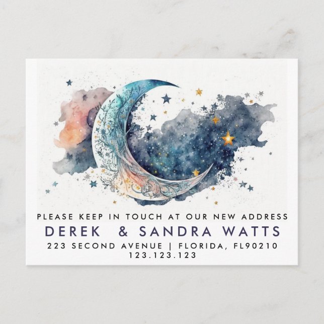Carte Postale Faire-part changement d'adresse annonce de déménagement lune (Devant)
