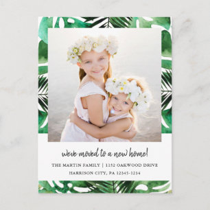 Carte Postale Faire-part Changement d'adresse Aquarelle Vert Feuilles photo