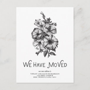 Carte Postale Faire-part Changement d'adresse de floral vintage noir et