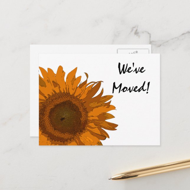 Carte Postale Faire-part Changement d'adresse Fleur Pop Art Orange (Devant/Arrière en situation)