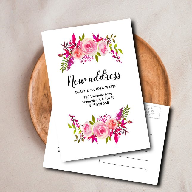 Carte Postale Faire-part Changement d'adresse nous avons déménagé  roses ro (Créateur téléchargé)