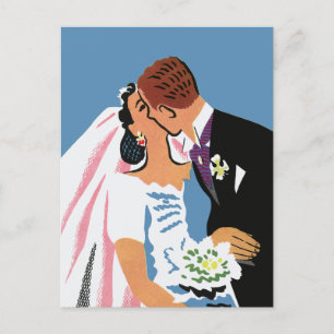 Carte Postale Faire-part Changement d'adresse vintage, jeunes mariés rétro