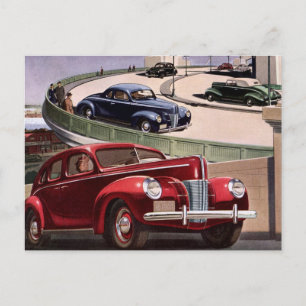 Carte Postale Faire-part Changement d'adresse vintage, voitures berlines cl