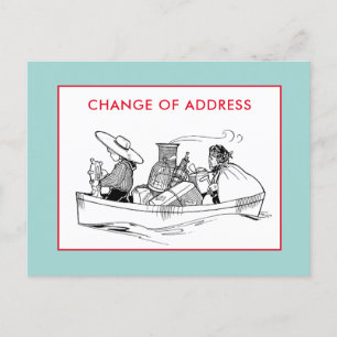 Carte Postale Faire-part Changement d'adresse Voyageurs en bateau Vintage M