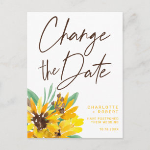 Carte Postale Faire-part Changement de date de mariage au tournesol aquarel
