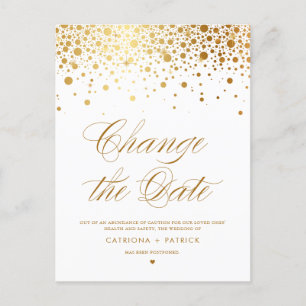 Carte Postale Faire-part Changement de Date de Mariage en Feuille d'Or Repo