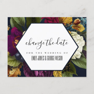 CARTE POSTALE FAIRE-PART CHANGEMENT DE DATE DE MARIAGE FLEUR DE NAVY KRAFT 