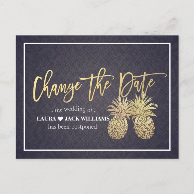 Carte Postale Faire-part Changement de date Report de mariage Ananas (Devant)