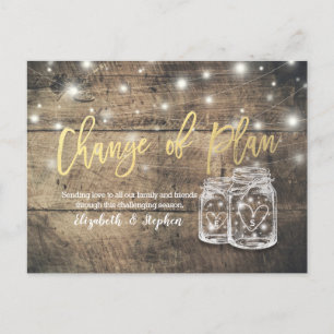 CARTE POSTALE FAIRE-PART CHANGEMENT DE PLAN REPORT DE MARIAGE POT EN BOIS