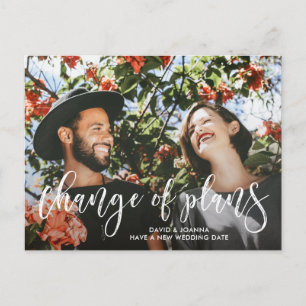 Carte Postale Faire-part Changement de plans de mariage reporté Brush Scrip