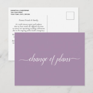 Carte Postale Faire-part Changement de plans Mariage Annulé Reporté Violet