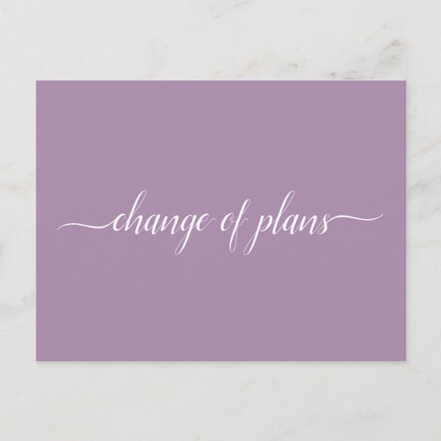 Carte Postale Faire-part Changement de plans Mariage Annulé Reporté Violet (Devant)