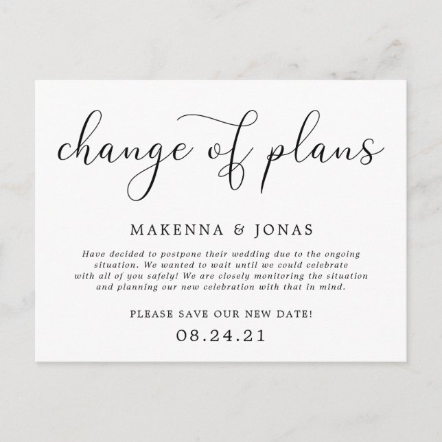 Carte Postale Faire-part Changement de plans Report du mariage (Devant)
