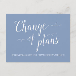 Carte Postale Faire-part Changement de plans Report Mariage bleu Dusty