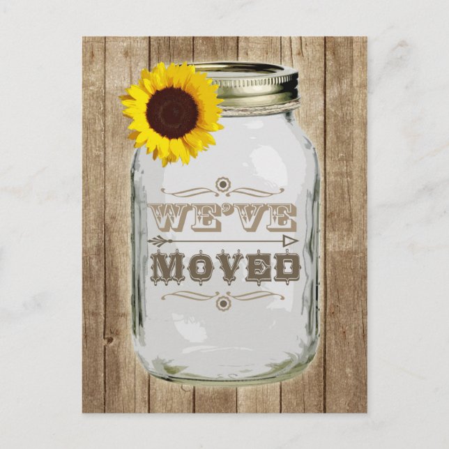 Carte Postale Faire-part Changement Rustique D'Adresse Mason Jar Tournesol (Devant)