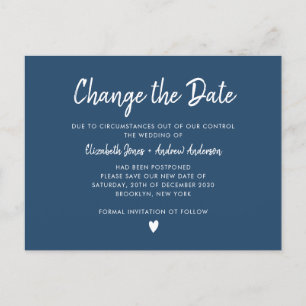 Carte Postale Faire-part Changer la date du script Minimaliste Moderne Bleu