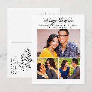 Carte Postale Faire-part Changer la date Modern Black Script Photo Collage