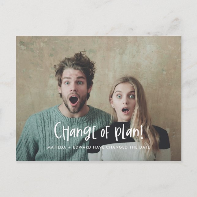 Carte Postale Faire-part Changer le plan amusant photo mariage moderne (Devant)
