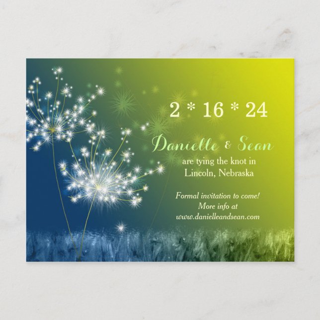 Carte Postale Faire-part Chanson de Dandelions Mariage Enregistrer la date (Devant)