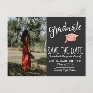 Carte Postale Faire-part Chapeau de diplômé moderne enregistrer la date de 