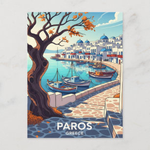 Carte Postale Faire-part Charmant scène de port de Paros Grèce